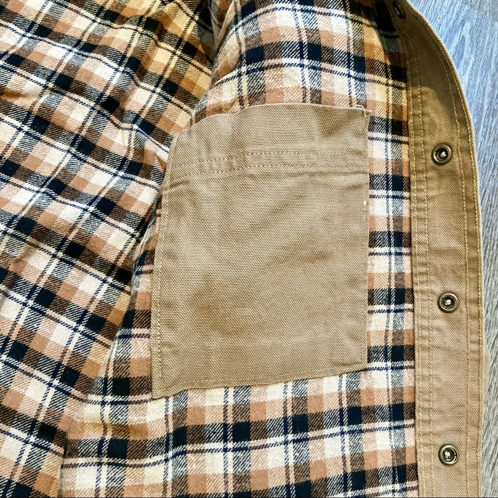 Carhartt Men’s Canvas Shirt Jacket Flannel Lined Long Sleeve Tan Tall Large - Picture 11 of 15
